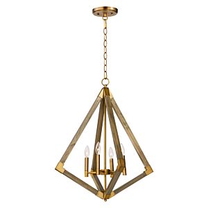 Vector 4-Light Pendant in Weathered Oak with Antique Brass