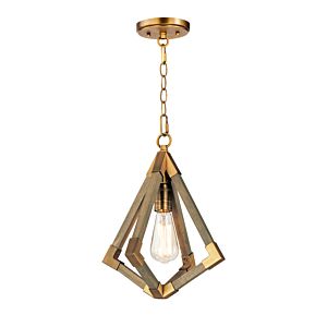  Vector Pendant Light in Weathered Oak and Antique Brass