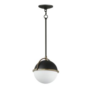 Duke 1-Light Pendant in Black with Weathered Brass