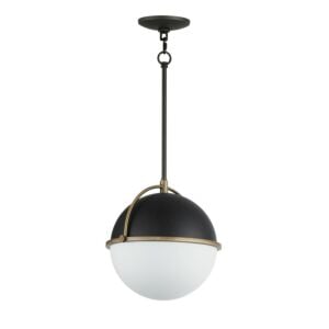 Duke 1-Light Pendant in Black with Weathered Brass