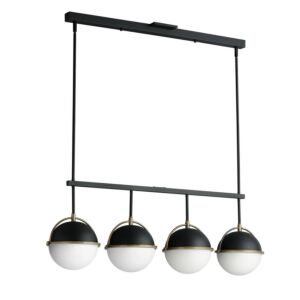 Duke 4-Light Linear Pendant in Black with Weathered Brass