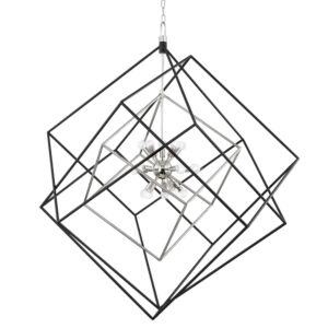 Roundout 15-Light Pendant in Polished Nickel with Black