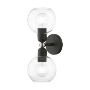 Downtown 2-Light Bathroom Vanity Sconce in Black w with Brushed Nickel
