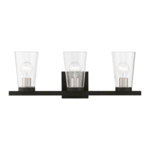 Cityview 3-Light Bathroom Vanity Sconce in Black w with Brushed Nickel