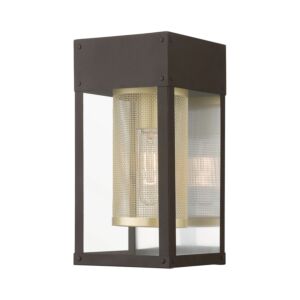 Franklin 1-Light Outdoor Wall Lantern in Bronze w with Soft Gold Candle and Brushed Nickel Stainless Steel Reflector