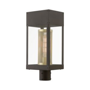 Franklin 1-Light Outdoor Post Top Lantern in Bronze w with Soft Gold Candle