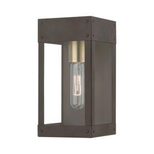 Barrett 1-Light Outdoor Wall Lantern in Bronze w with Antique Brass Candle