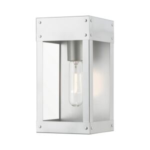 Barrett 1-Light Outdoor Wall Lantern in Painted Satin Nickel w with Brushed Nickel Candle