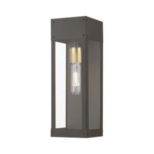 Barrett 1-Light Outdoor Wall Lantern in Bronze w with Antique Brass Candle