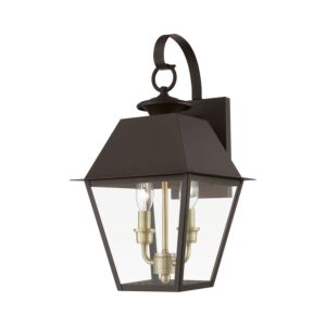 Wentworth 2-Light Outdoor Wall Lantern in Bronze w with Antique Brass Finish Cluster