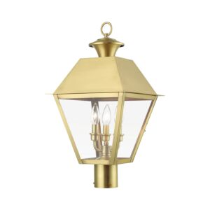 Wentworth 3-Light Outdoor Post Top Lantern in Natural Brass