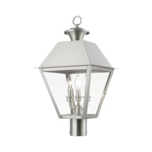 Wentworth 3-Light Outdoor Post Top Lantern in Brushed Nickel