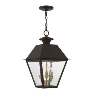 Wentworth 3-Light Outdoor Pendant in Bronze w with Antique Brass Finish Cluster