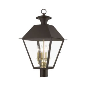 Wentworth 4-Light Outdoor Post Top Lantern in Bronze w with Antique Brass Finish Cluster