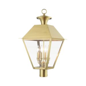 Wentworth 4-Light Outdoor Post Top Lantern in Natural Brass