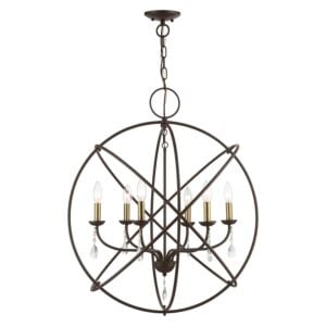Aria 6-Light Chandelier in Bronze w with Antique Brass Finish Candles