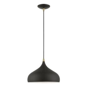 Amador 1-Light Pendant in Textured Black w with Antique Brass
