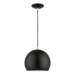 Piedmont 1-Light Pendant in Shiny Black w with Polished Brass