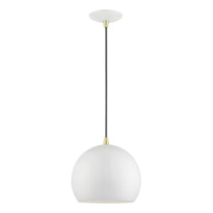 Piedmont 1-Light Pendant in Shiny White w with Polished Brass