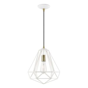 Knox 1-Light Pendant in Textured White w with Antique Brass