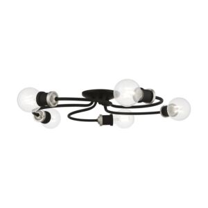 Bromley 5-Light Flush Mount in Black w with Brushed Nickel