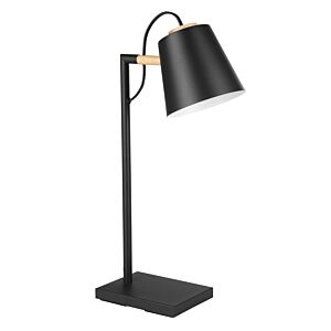 Lacey 1-Light LED Table Lamp in Structured Black, Natural Wood