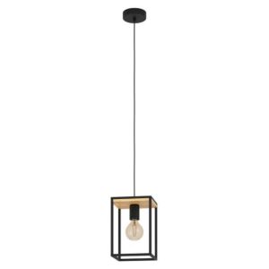 Libertad 1-Light Pendant in Structured Black & Natural Wood