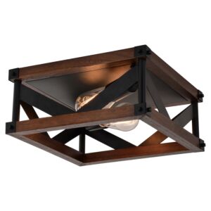 Wade 2-Light Flush Mount in Matte Black and Sycamore