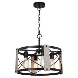 Burien 4-Light Pendant in Black and Washed Ash