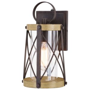 Harwood 1-Light Outdoor Wall Mount in Oxidized Iron and Burnished Elm