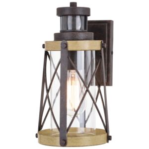 Harwood 1-Light Outdoor Motion Sensor Wall Light in Oxidized Iron and Burnished Elm