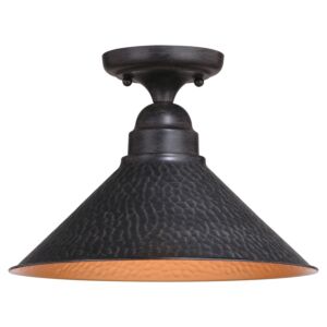 Outland 1-Light Outdoor Semi-Flush Mount in Aged Iron and Light Gold