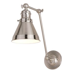 Alexis 1-Light Swing Arm Wall Light in Satin Nickel and Matte White