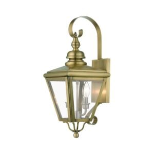 Adams 2-Light Outdoor Wall Lantern in Antique Brass with Brushed Nickel