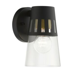 Covington 1-Light Outdoor Wall Lantern in Black with Soft Gold