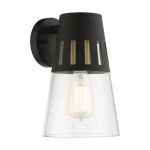 Covington 1-Light Outdoor Wall Lantern in Black with Soft Gold