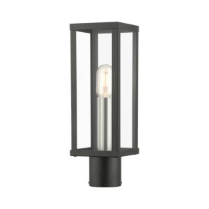Gaffney 1-Light Outdoor Post Top Lantern in Black with Brushed Nickel