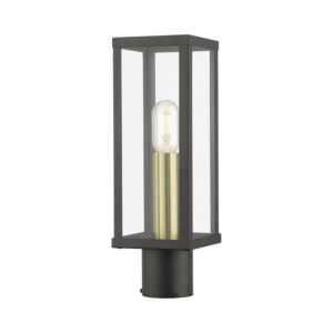 Gaffney 1-Light Outdoor Post Top Lantern in Bronze with Antique Gold