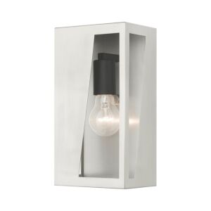 Forsyth 1-Light Outdoor Wall Lantern in Brushed Nickel with Black and Brushed Nickel Stainless Steel