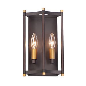 Maxim Wellington 2 Light Wall Sconce in Oil Rubbed Bronze and Antique Brass
