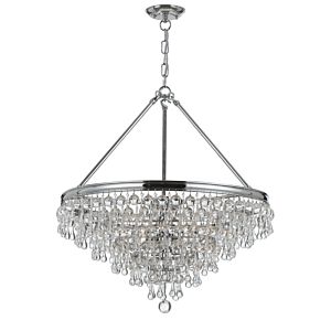 Crystorama Calypso 6 Light Transitional Chandelier in Polished Chrome with Clear Glass Drops Crystals