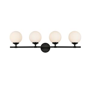 Ansley 4-Light Bathroom Vanity Light Sconce in Black and frosted white