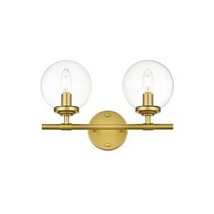 Ingrid 2-Light Bathroom Vanity Light Sconce in Brass and Clear