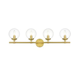 Ingrid 4-Light Bathroom Vanity Light Sconce in Brass and Clear