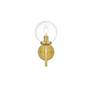 Ingrid 1-Light Bathroom Vanity Light Sconce in Brass and Clear