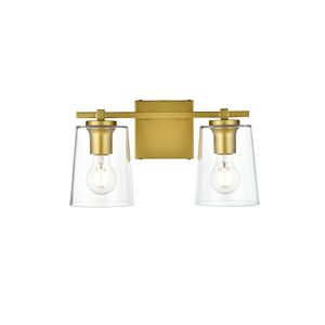 Kacey 2-Light Bathroom Vanity Light Sconce in Brass and Clear