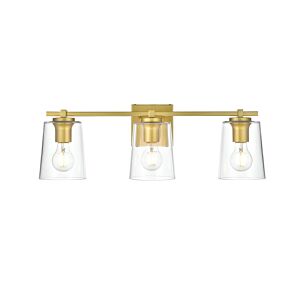 Kacey 3-Light Bathroom Vanity Light Sconce in Brass and Clear