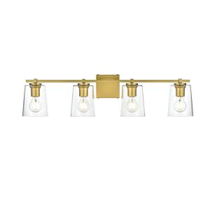 Kacey 4-Light Bathroom Vanity Light Sconce in Brass and Clear