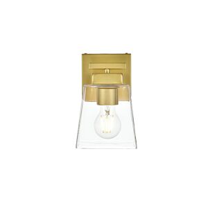 Merrick 1-Light Bathroom Vanity Light Sconce in Brass and Clear
