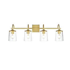 Avani 4-Light Bathroom Vanity Light Sconce in Brass and Clear
